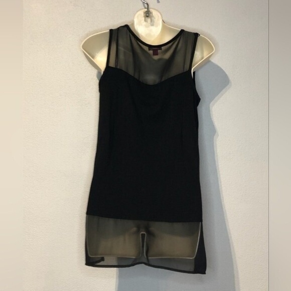 Vince Camuto Sleeveless Top Sheer Panel Blouse Black Tank XS - Picture 3 of 4
